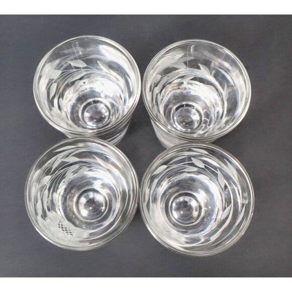 4 Vintage Etched CORNFLOWER Shot Glasses Hughes Barware - Picture 4 of 4